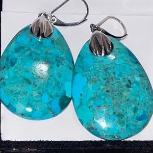 925 Silver Genuine Turquoise Teardrop Earrings NWOT